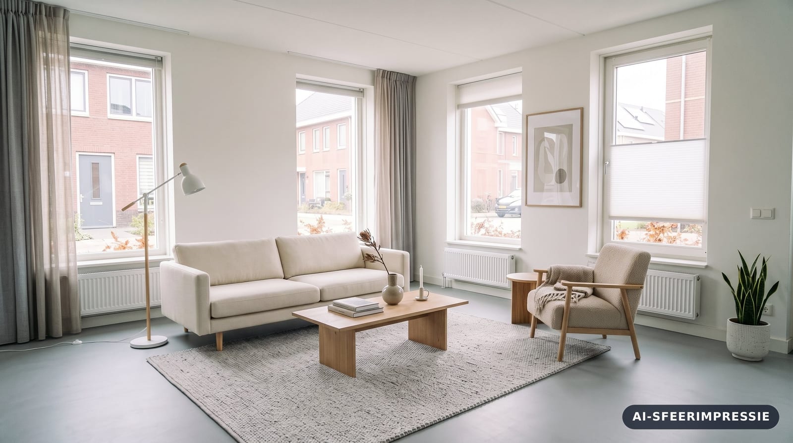 Dezelfde woonkamer virtueel ingericht